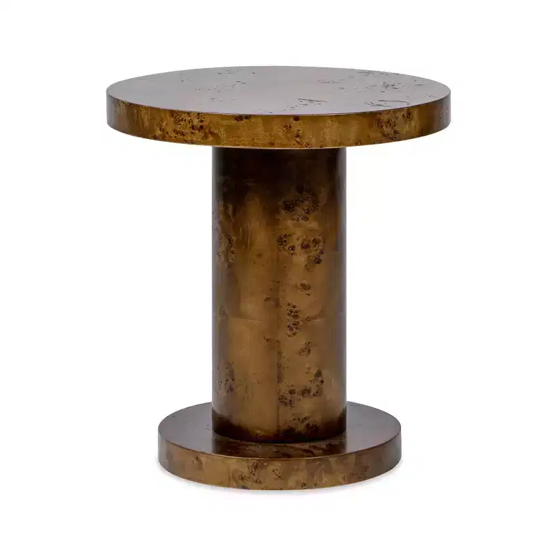 Jennifer Taylor Home Bolin 18 Round Pillar Burl Accent Side Table, Walnut Brown Burl Wood