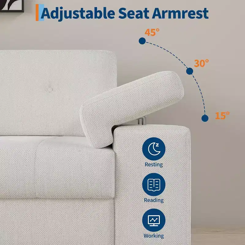 85 Modern 3 Seater Sofa Couch, Chenille Fabric Deep Seat Couch with Adjustable Wide Armrests & Plush Button-Tufted Back, Easy Assembly