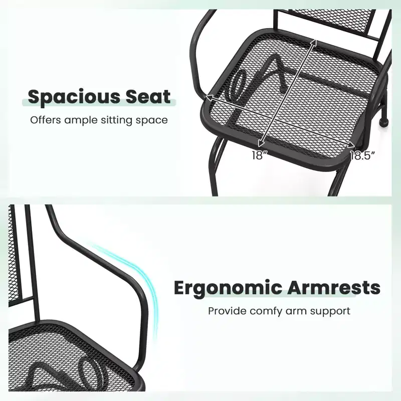 Costway Patio Rocking Chairs Set of 2 w/ Metal Mesh Backrest & Seat Armrests Gentle
