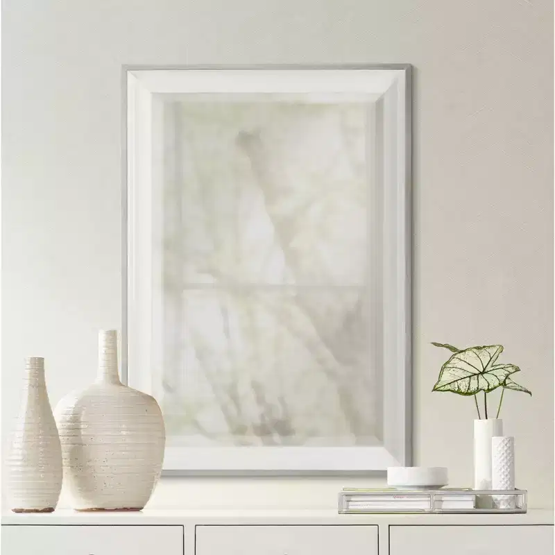 Rectangular Vanity Accent Wall Mirror Modern Beveled Glossy White Wood Frame 24 Wide for Bathroom Bedroom Living Room
