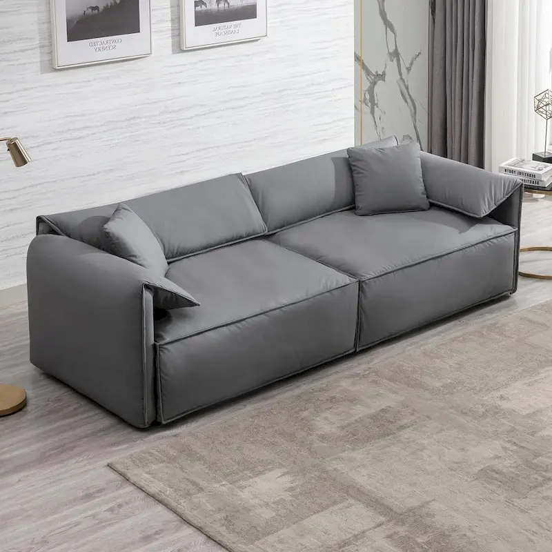 Mixoy Widened 4-Seater Upholstered Deep Seat Sofa,97 Italian Style Minimalist Sofa Couch with Elephant Ear Armrest,Throw Pillow