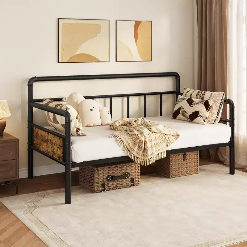 Metal Twin Bed Frame, Twin Daybed with Classic Headboard, No Box Spring Needed, RoomNoise Free, Sofa BedFrame for Living Room