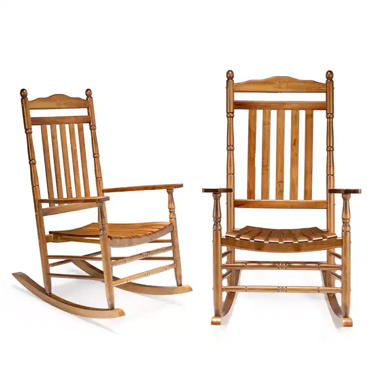 Karl Home | Lathe-Turned Solid Wood Patio Rocking Chairs (Set of 2)