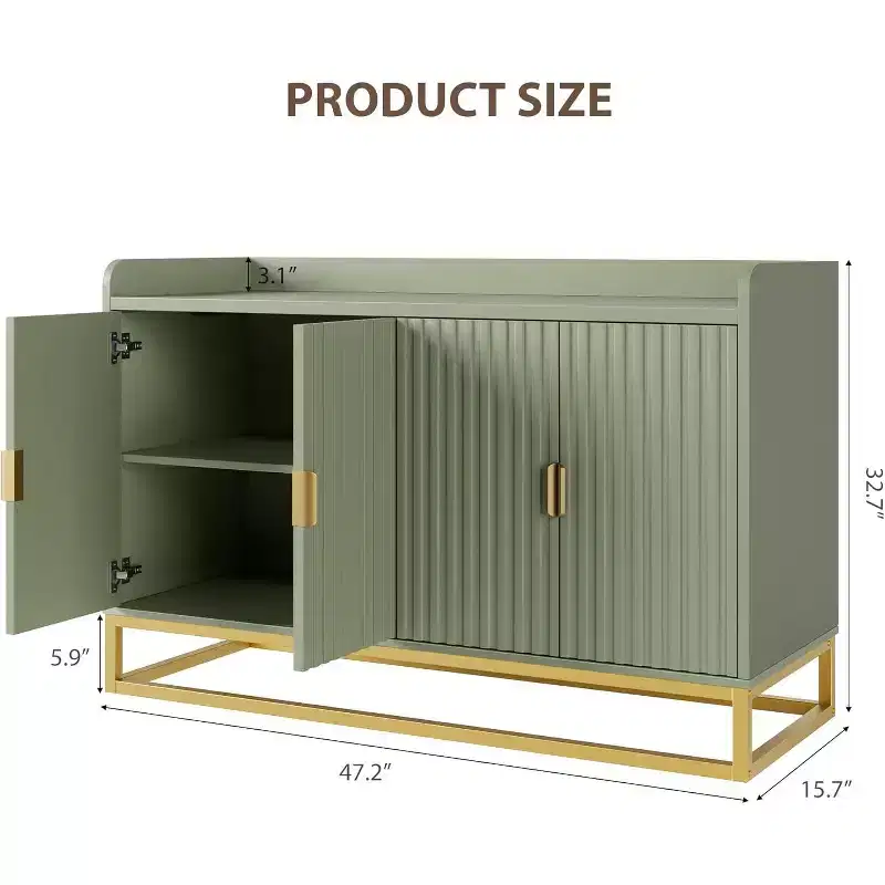 Buffet Cabinet with Storage Accent Sideboard with 4 Doors 47.2 Wide Fluted Credenza Modern Buffet Table Media Console Cabinet