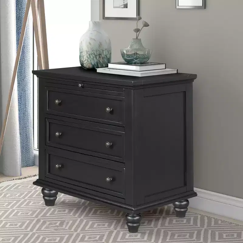 Bedside Table With 3 Drawers, Solid Wood Legs, Pull Out Tray Pine Wood Night Stand, Modern Side End Table Cabinet