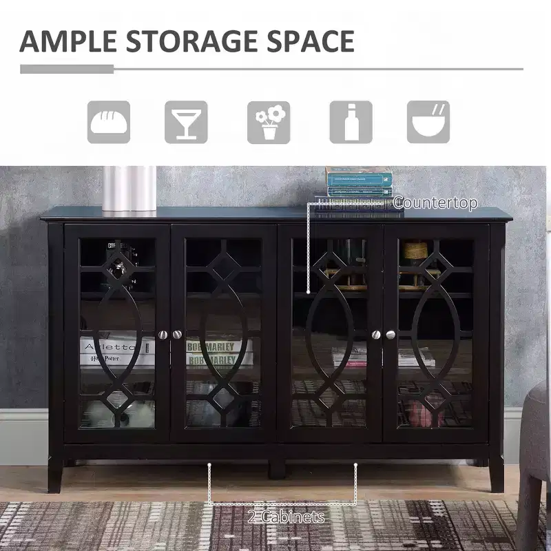 Sideboard Buffet Cabinet, Kitchen Storage Cabinet, Glass Door Accent Cabinet with Adjustable Shelves