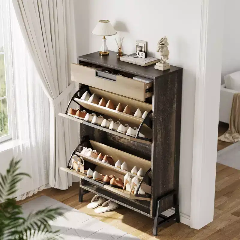 Freestanding Shoe Organizer with Metal Legs, Shoe Cabinet StorageFoyer, Hallway, Living Room