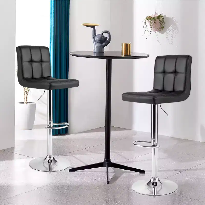Costway Set of 2 Bar Stools PU Leather Adjustable Barstool Low Back Swivel Pub Chairs Black