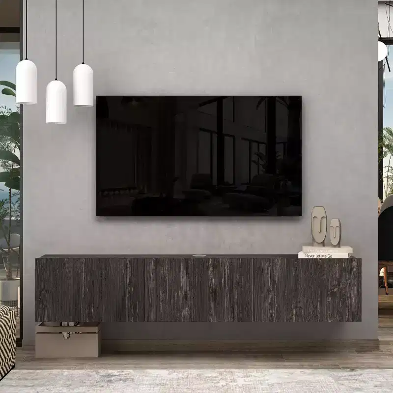 Modern Floating TV Stand Wall Mount for Large TVs 65-80 Inch, Black