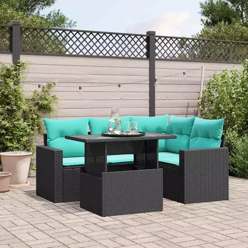 vidaXL Patio Sofa Set with Cushions and Table Outdoor 5 Piece Poly Rattan