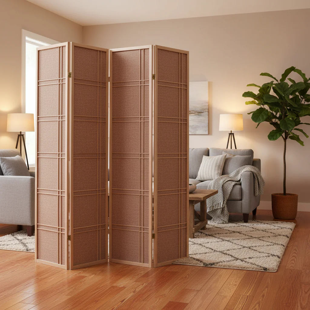 Privacy Room Divider with Rattan Cane Webbing Insert