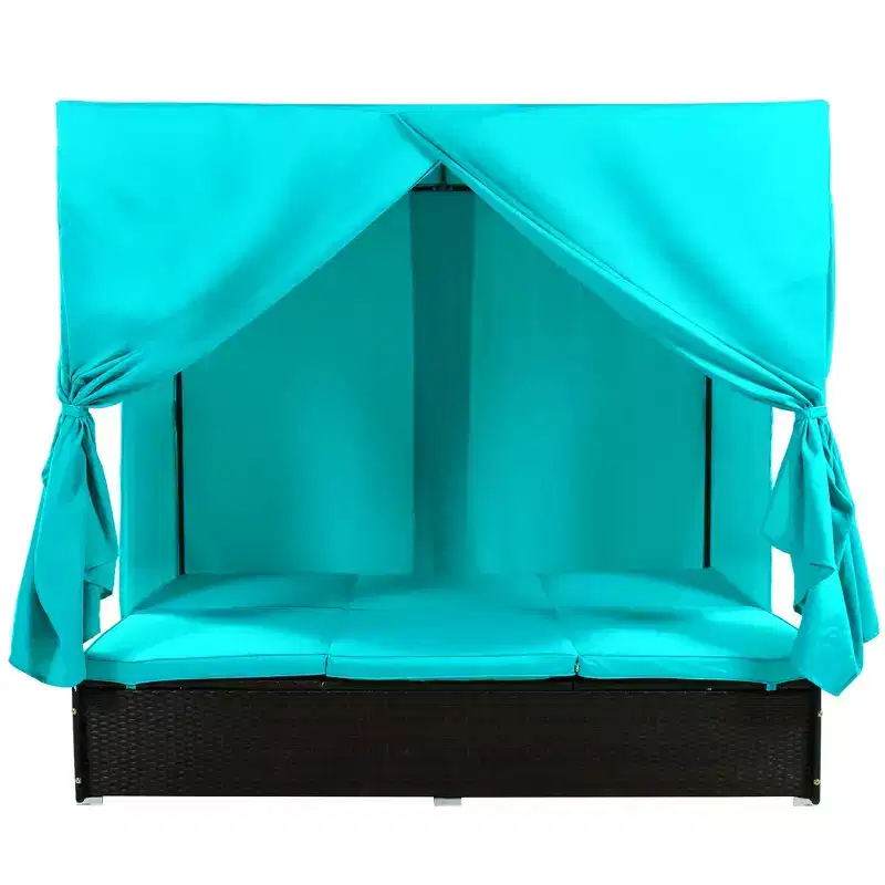 Whisen Patio Wicker Sunbed Daybed with Cushions & Adjustable Seats