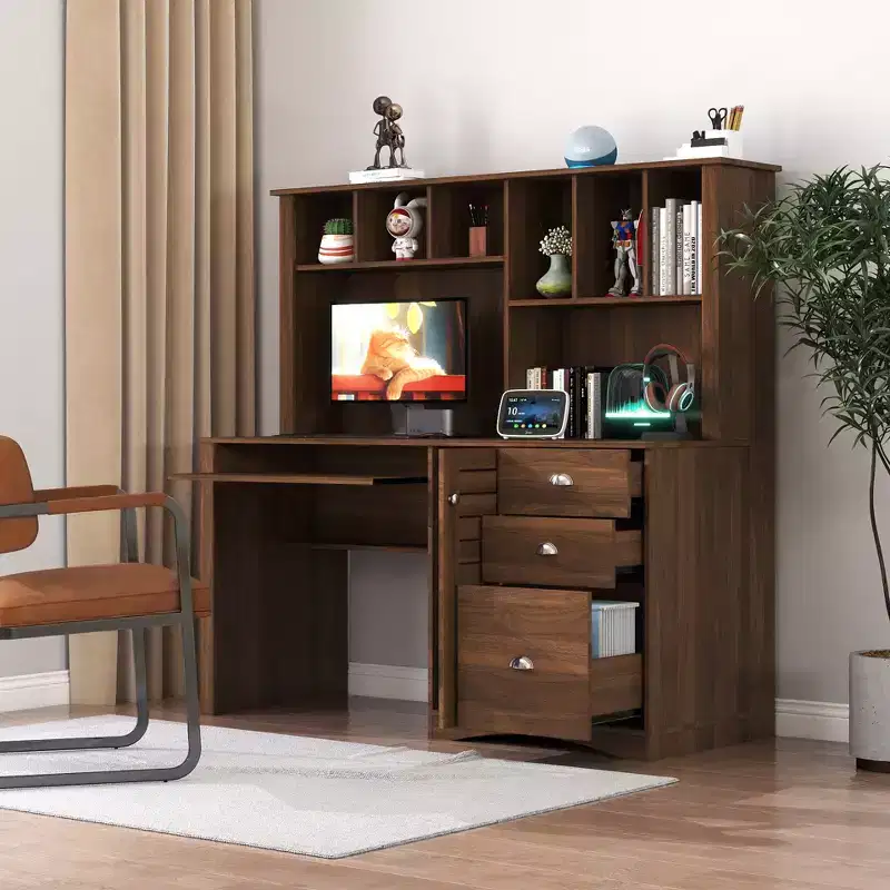 GDFStudio Rosalind Rustic Office Desk with Hutch