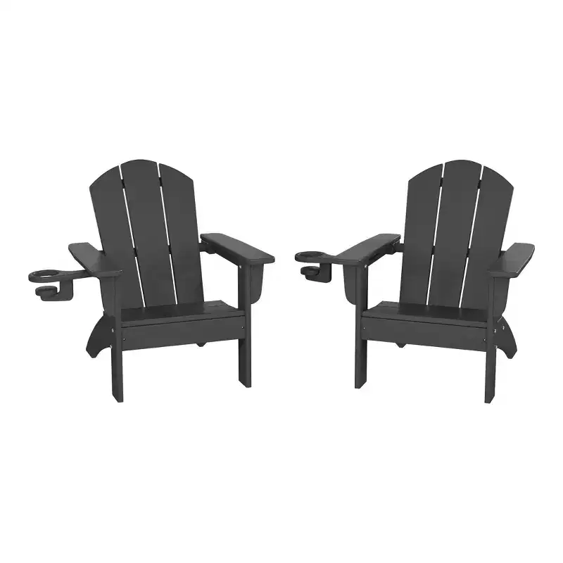 WestinTrends Malibu Kids Outdoor HDPE Plastic Adirondack Patio Chairs with Cup Holders (Set of 2)