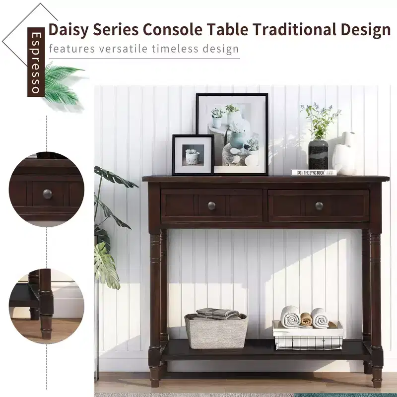 Console Table with Two Drawers and Bottom Shelf