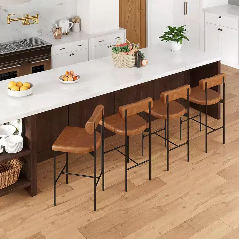Costway 26 Upholstered Bar Stools Set of 4 with Padded Cushion & Backrest Footrest Brown/Gray