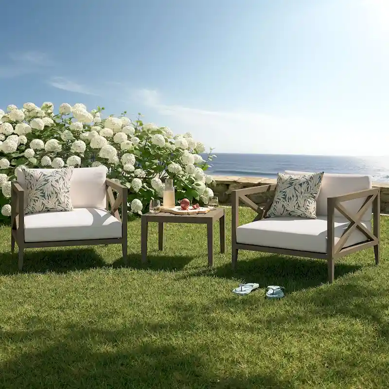 Northlake 3-Piece Outdoor Patio Teak Wood Furniture Set with Armchair and Side Table