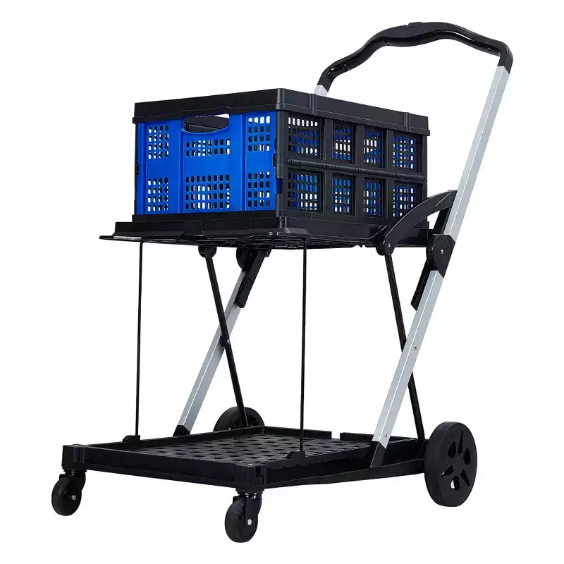 2 Tier Collapsible Shopping Cart On Wheels