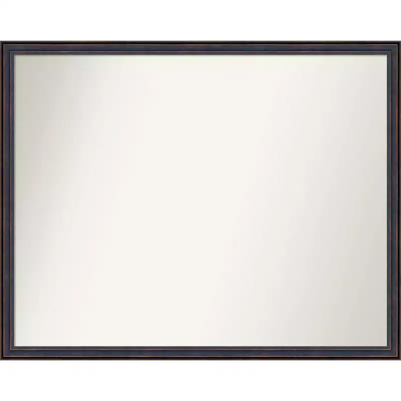 30" x 24" Non-Beveled Scoop Wood Bathroom Wall Mirror Dark Bronze - Amanti Art: Modern Rectangle, Wall Mount, Includes Hardware