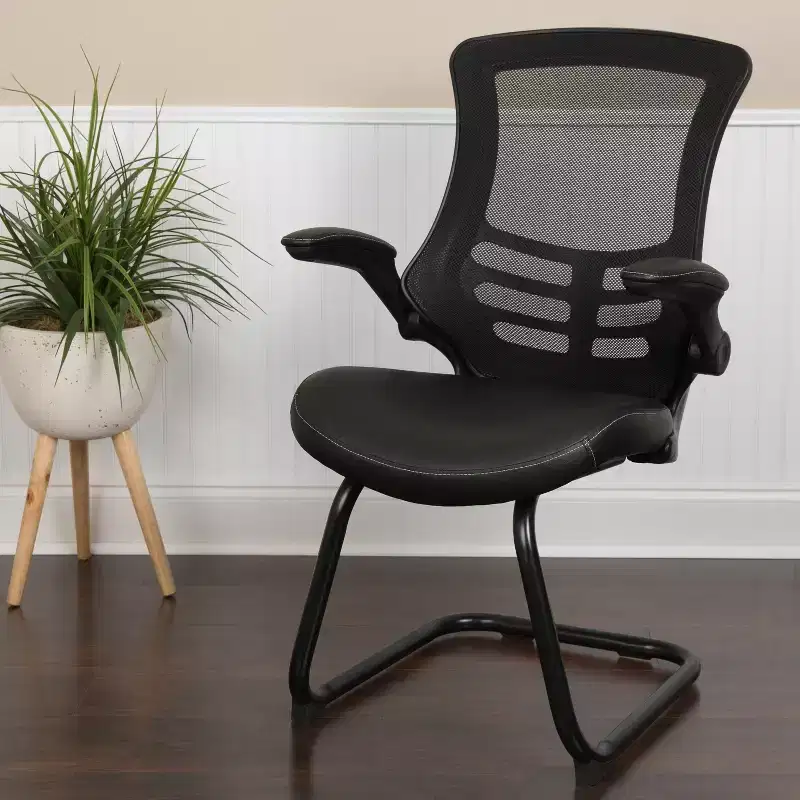 Mesh Back Guest Office Chair with Flip-Up Arms, Lumbar Support, 250 lb Capacity