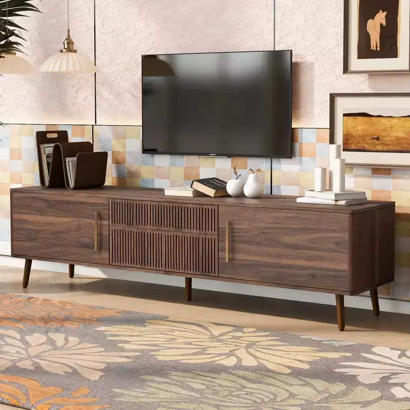 JVNOXK Mid Century TV Stand with 2 Drawers, Media Console Table for TVs up to 80'', Entertainment Center with Storage