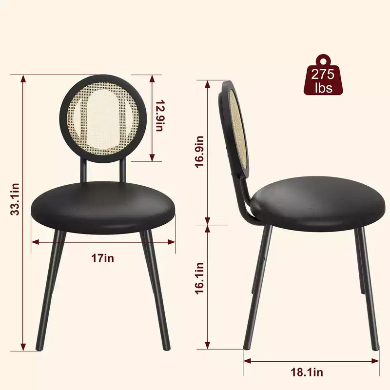 Rattan Kitchen Chairs with Metal Legs, Modern Upholstered Dining Chairs with Thick Cushions for Small Space