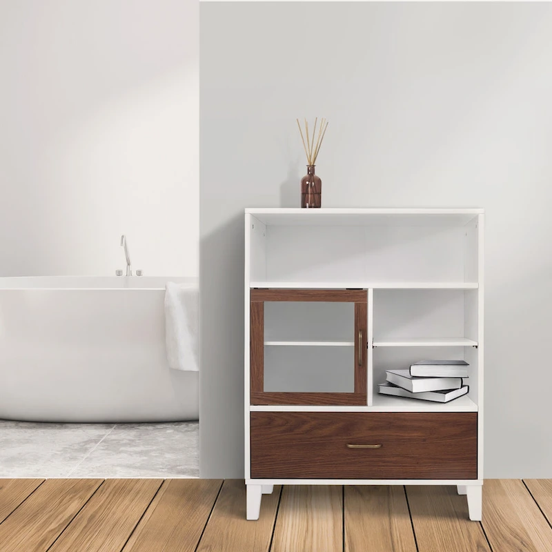Teamson Home Tyler Modern Wooden Floor Storage Cabinet, Walnut and White