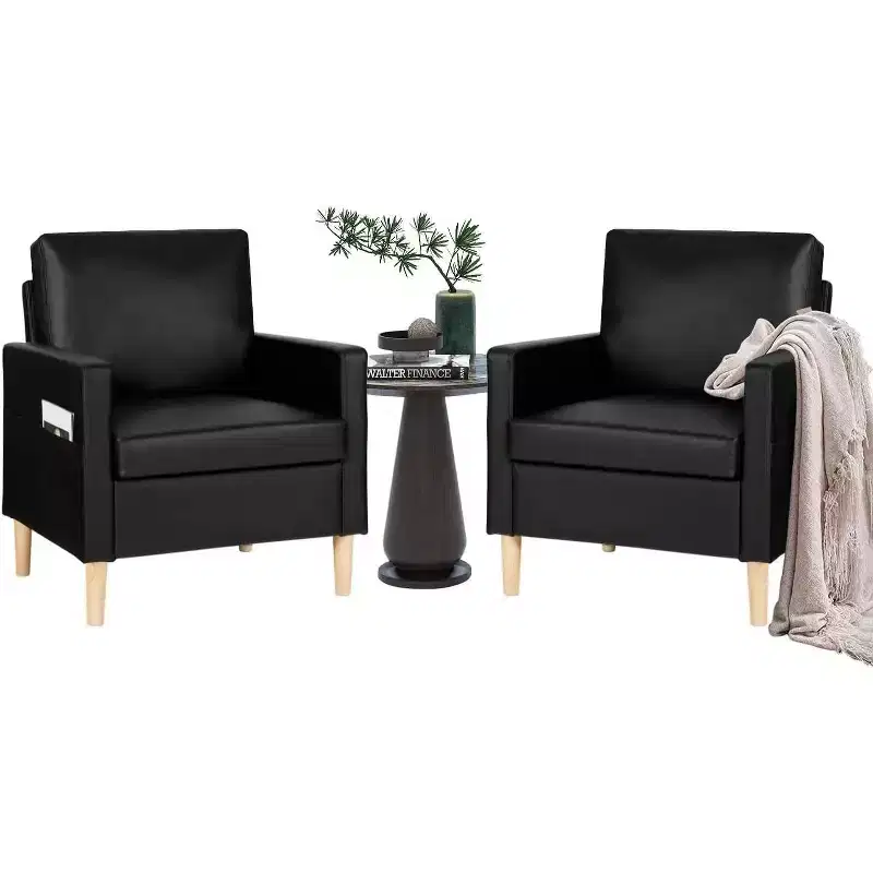 TYBOATLE Faux Leather Accent Chair, Mid-Century Modern Upholstered Reading Armchair with Pockets