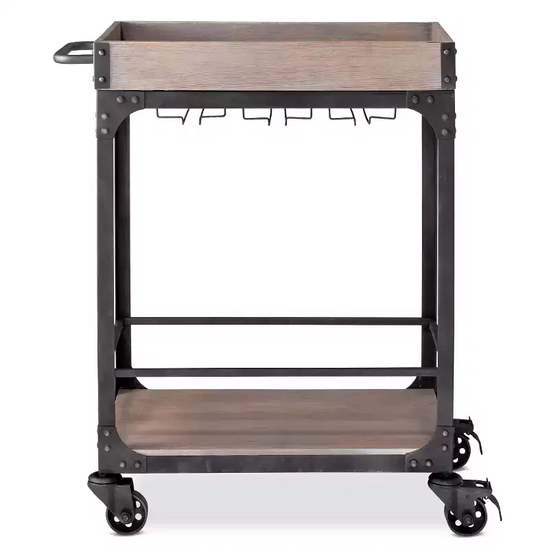 Bar Cart and Wine Rack Weathered Gray - Vintage Style Beverage Serving Cart with Locking Wheels
