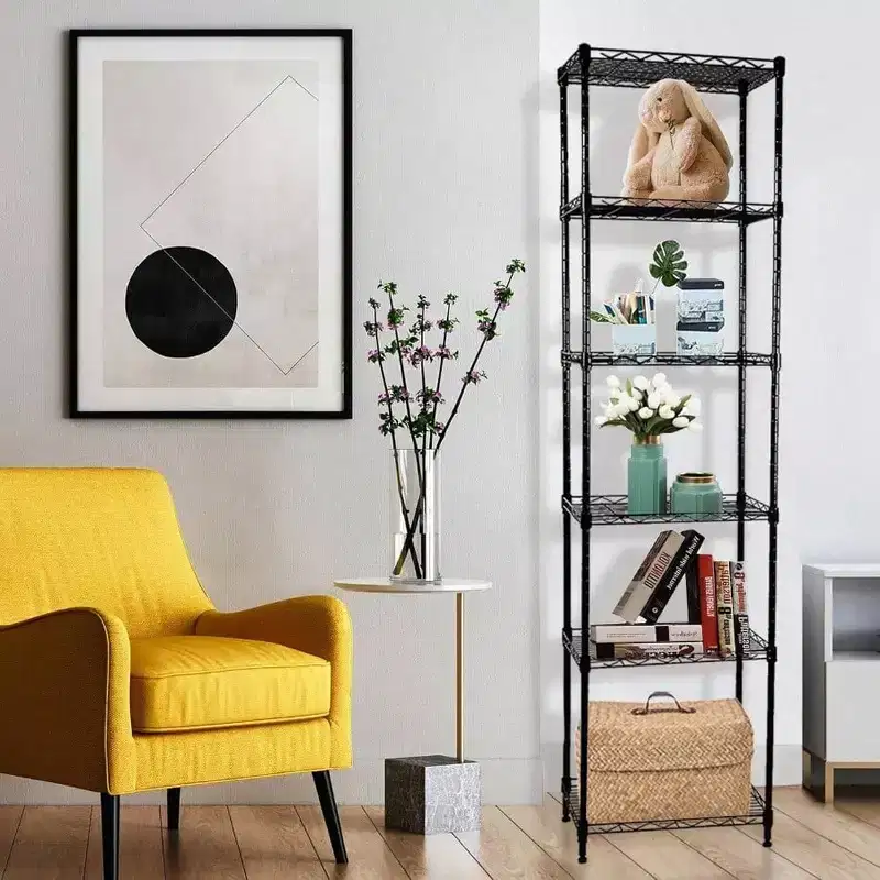 6 - Tier Wire Shelving Adjustable Metal Storage Rack for Laundry Bathroom Kitchen Pantry Closet Black 16.6Lx 11.4Wx 64.6H