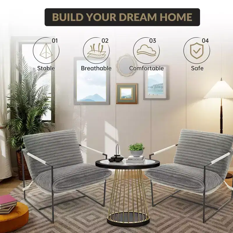 Sling Accent Chair with Metal Frame, Upholstered Living Room Chair with Foam Cushioning