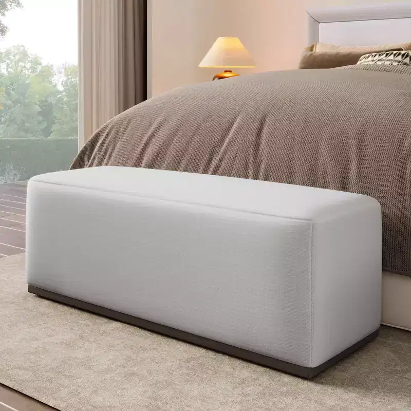 47.7L Fully-Upholstered Ottoman Bench,Elegant End-of-Bed Bench for Bedroom & Living Room,Rectangular Entryway Bench with Sturdy Base,White
