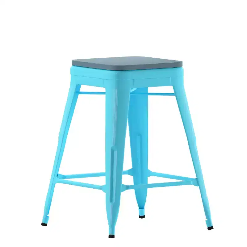 Flash Furniture Cierra Set of 4 Commercial Grade 24 High Backless Metal Indoor Counter Height Stools with All-Weather Poly Resin Seats