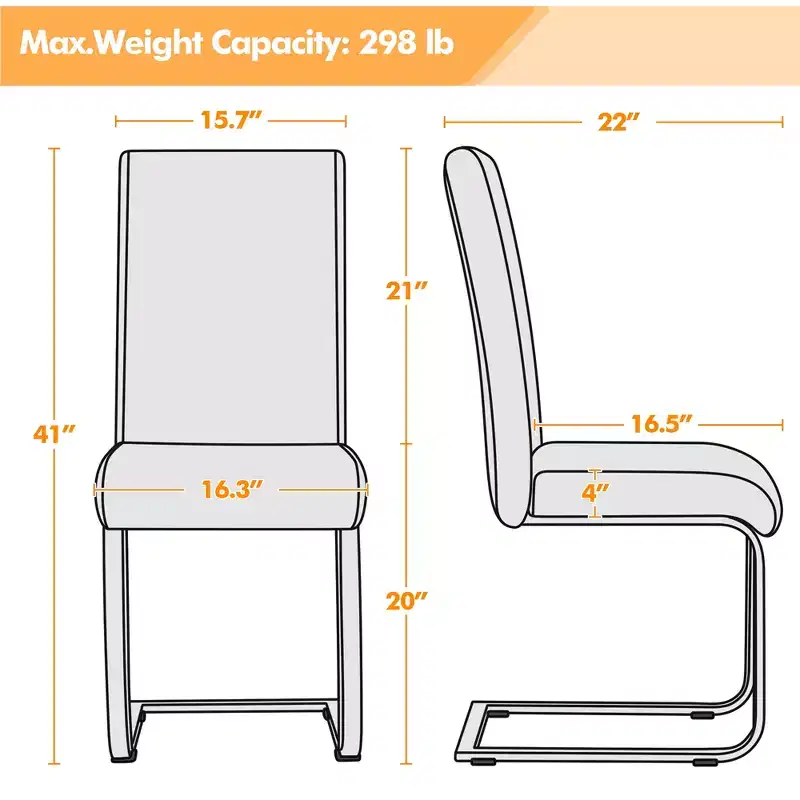 Yaheetech Set of 4 Faux Leather Dining Chairs with Metal Legs