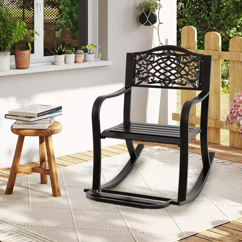 Costway 1/2 PCS Patio Rocking Chair Outdoor Cast Aluminum Rocker with Footrest & Backrest
