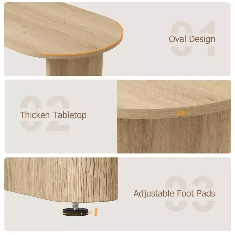 Oval Dining Table for 6-8 People, Large Kitchen Table with Thick Sturdy Wooden Base, Farmhouse Style