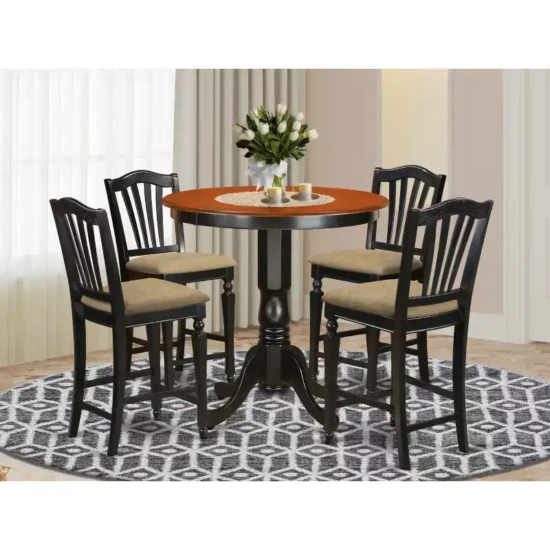 Kitchen Dinette Set 3 Piece Table & Chair Set - Round Pedestal Table & 4 Chairs