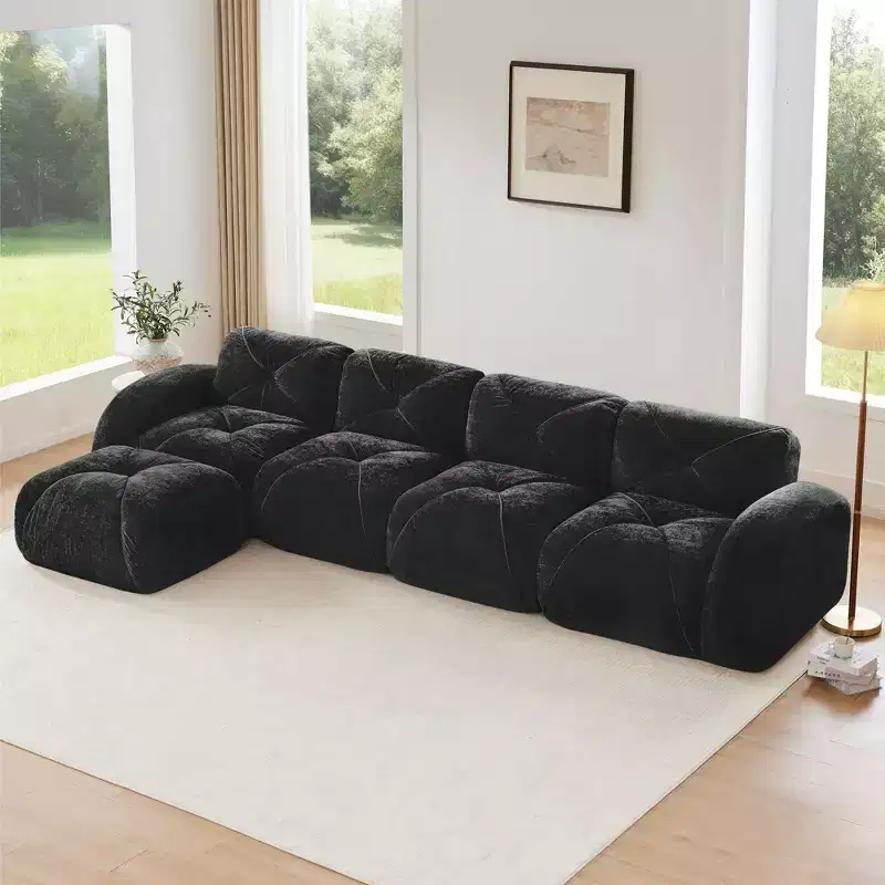 Clihome L-shaped Soft Velvet Fabric,32D High Density Sponge Bottom,Ergonomic Design Bottom,Anti-Slip Design,Free Combination,Movable Ottoman