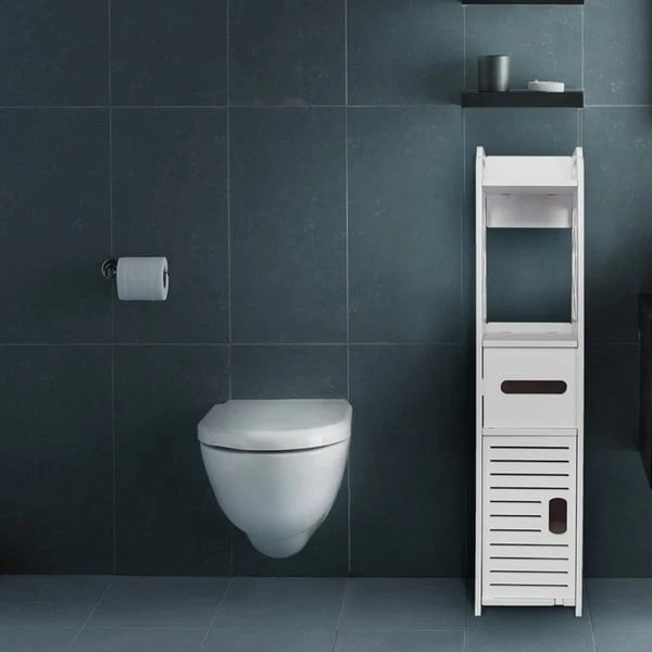 4-Tier Bathroom Standing Shelf Storage Closet Organizer Free Standing Shelves Rack Cabinet with 2 Doors