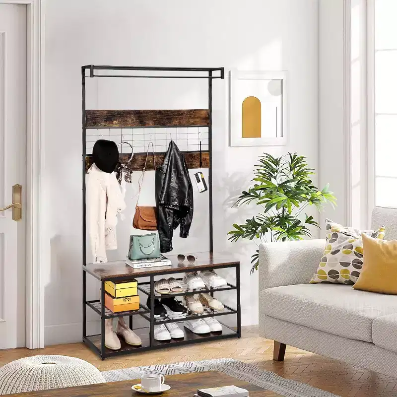 Modern 39.9 Entryway Coat Rack with Storage Shelves& Sturdy Frame,Freestanding Coat Rack Stand for Living Room/Bedroom/Entryway