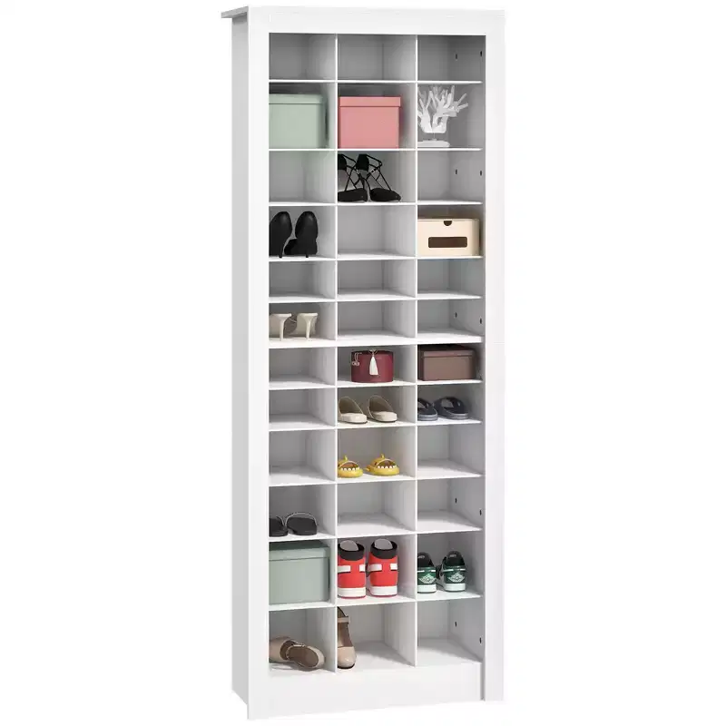 HOMCOM 71 Narrow Shoe Cabinet for Entryway, Tall Shoe Rack Storage Organizer with 3 Heights of Open Cubes for 36 Pairs of Shoes for Hallway, White