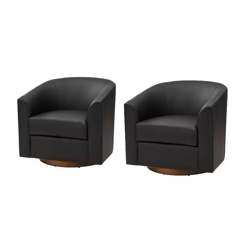 Set of 2 Modern Swivel Barrel Faux Leather Chair with Solid Wood Base, 30.5