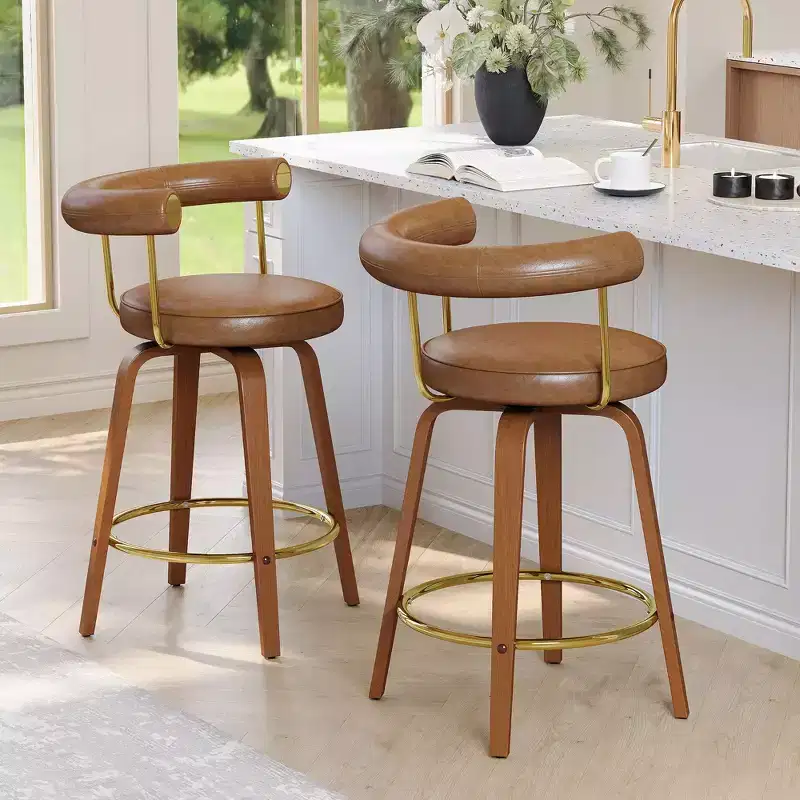 TYBOATLE Swivel Bar Stools Set of 2, Mid-Century Modern Counter Height Chairs with Curved Backrest and Solid Wood Leg