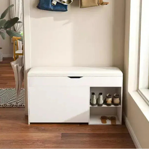 Entryway Bench with Hidden Shoe Cabinet - 3-Tier Rotating Rack, 400 lb Capacity