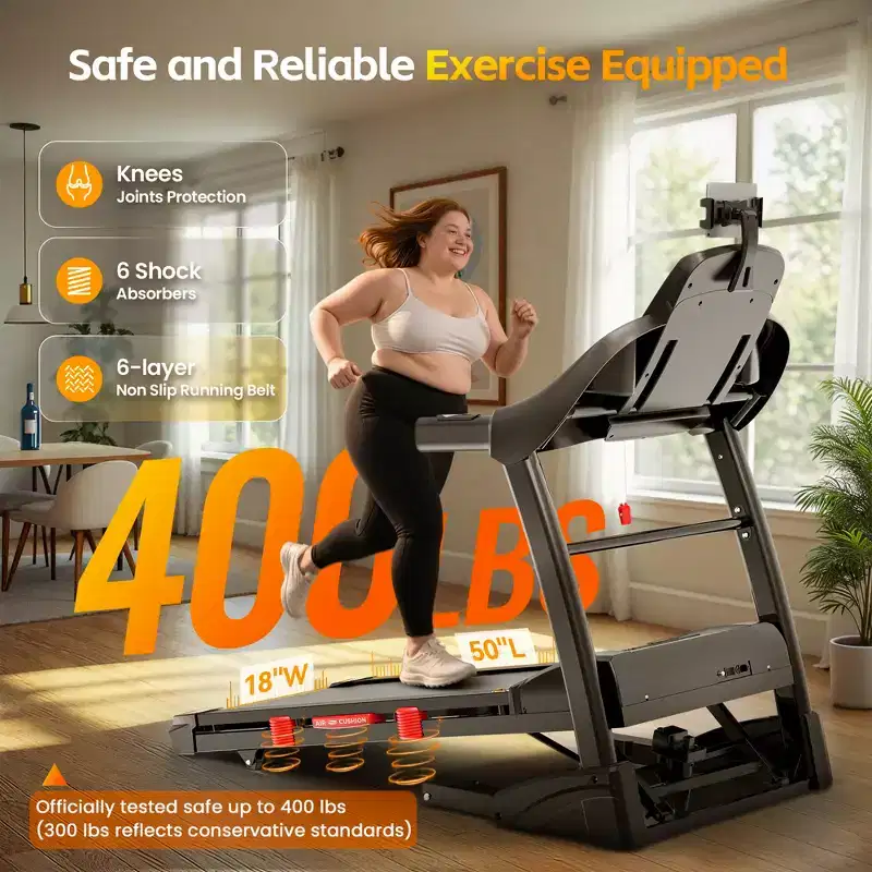 20% Incline Treadmill for Home, 400lbs Capacity Folding Treadmill, 5.0 HP Running Machine, 18 Wide Belt