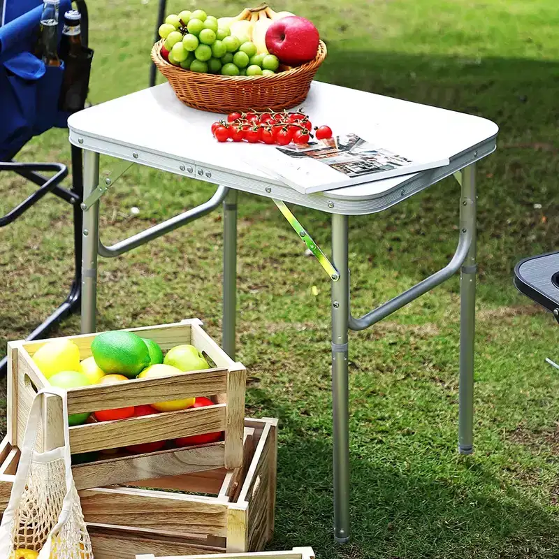 Aluminum 24x17Folding Camping Table with MDF Tabletop, Adjustable Height(9C23) and Lightweight Portable Table for Indoor/Outdoor, Beach Picnics