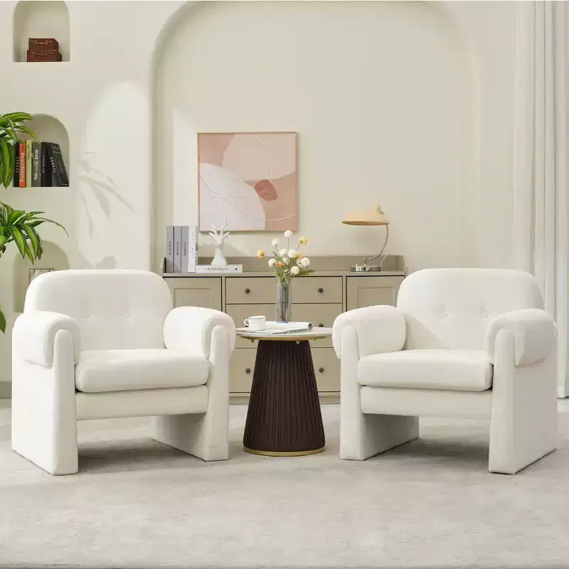 Fluffy Cloud Upholstered Accent Armchair Set of 2 Velvet Ergonomic Bedroom Reading Chair