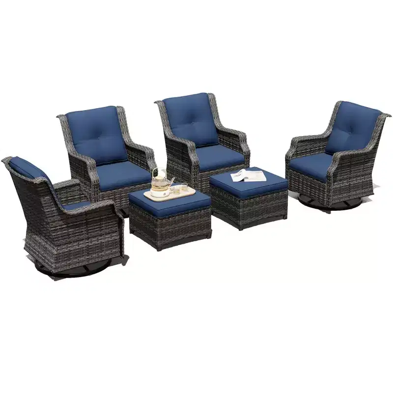 UPTIOT 6-Piece Swivel Rocker Set with Ottoman: 360 Rotation & All-Weather Olefin Fabric