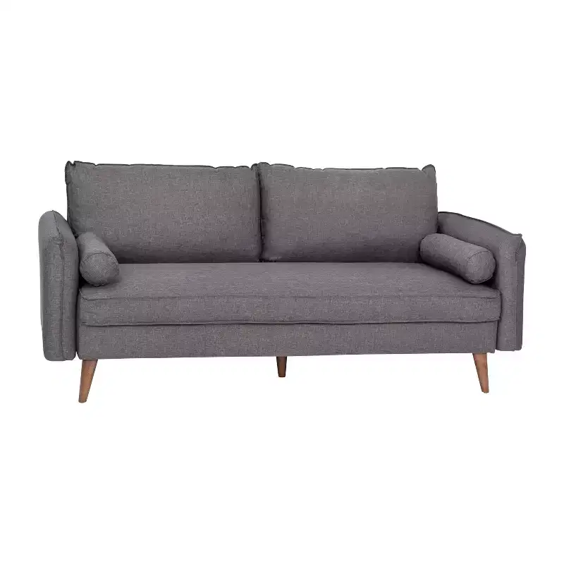 Emma and Oliver Upholstered Mid-Century Modern Pocket Spring Sofa with Wooden Legs and Removable Back Cushions