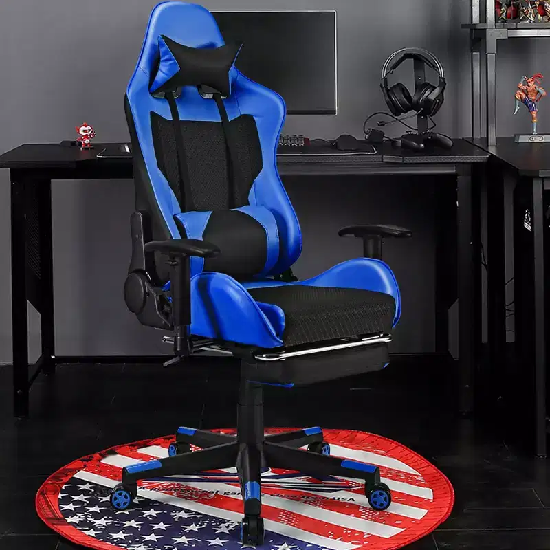 Costway Massage Gaming Chair Reclining Racing Office Computer Chair with Footrest White\Blue\Pink\Red